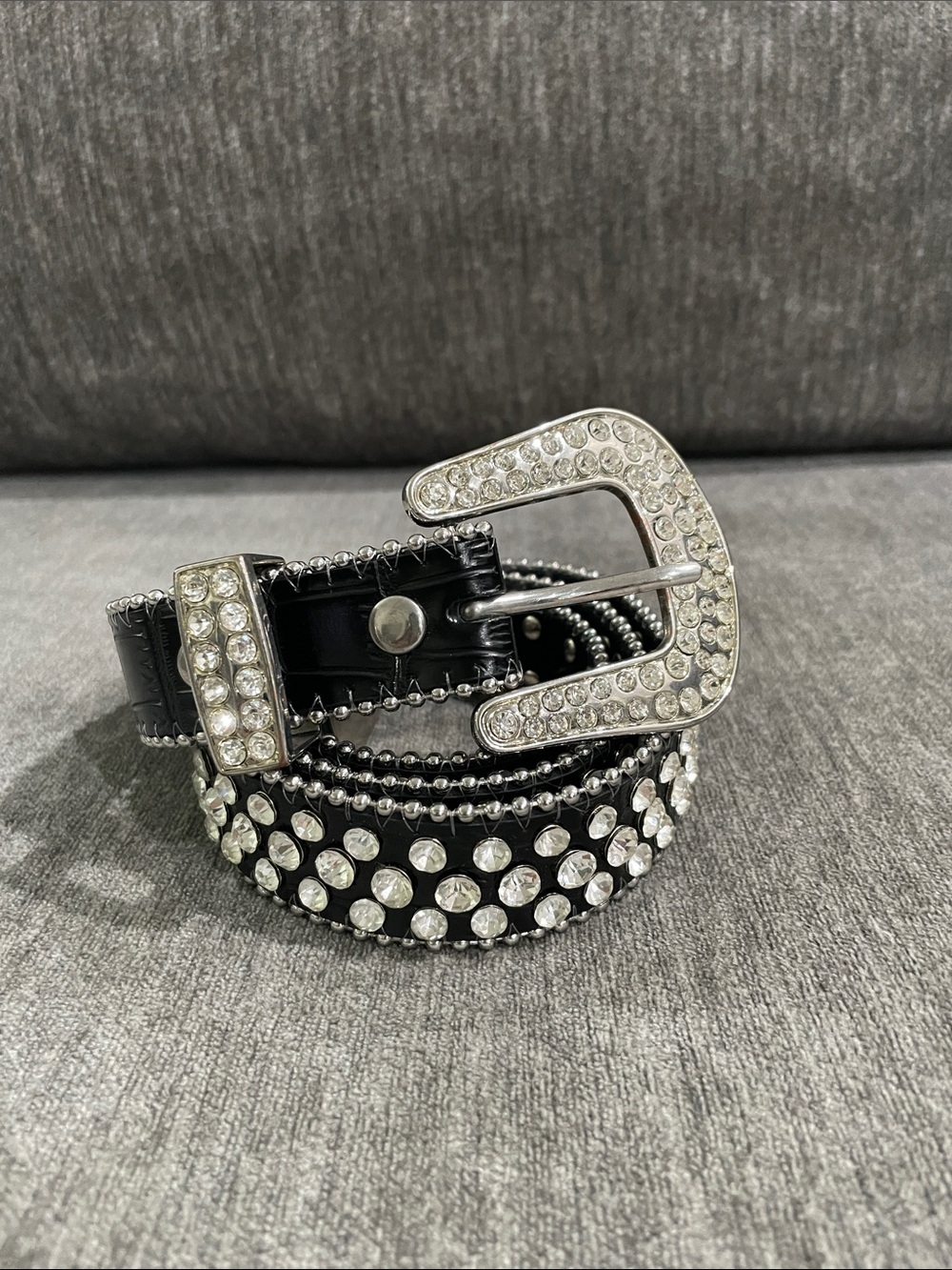 Western Leather Black Studded Rhinestone Embellished Statement Belt Size S/M